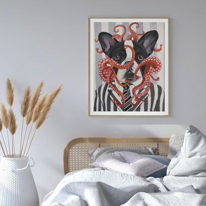 FRENCH BULLDOG WITH OCTOPUS | PRINT