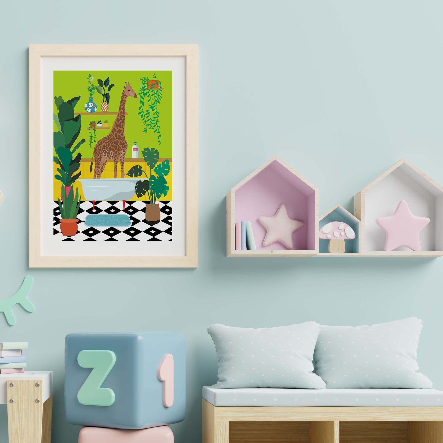 GIRAFFE BATHTIME | PRINT