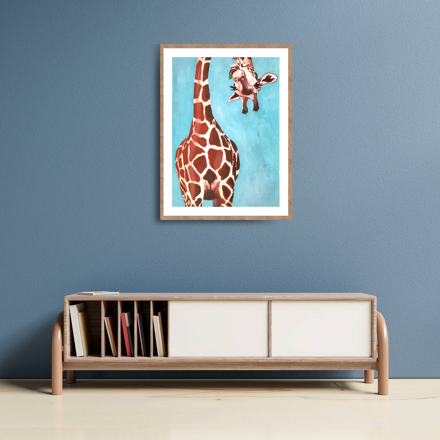 GIRAFFE WITH GREEN LEAVE | PRINT