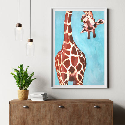 GIRAFFE WITH GREEN LEAVE | PRINT