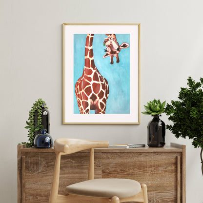 GIRAFFE WITH GREEN LEAVE | PRINT