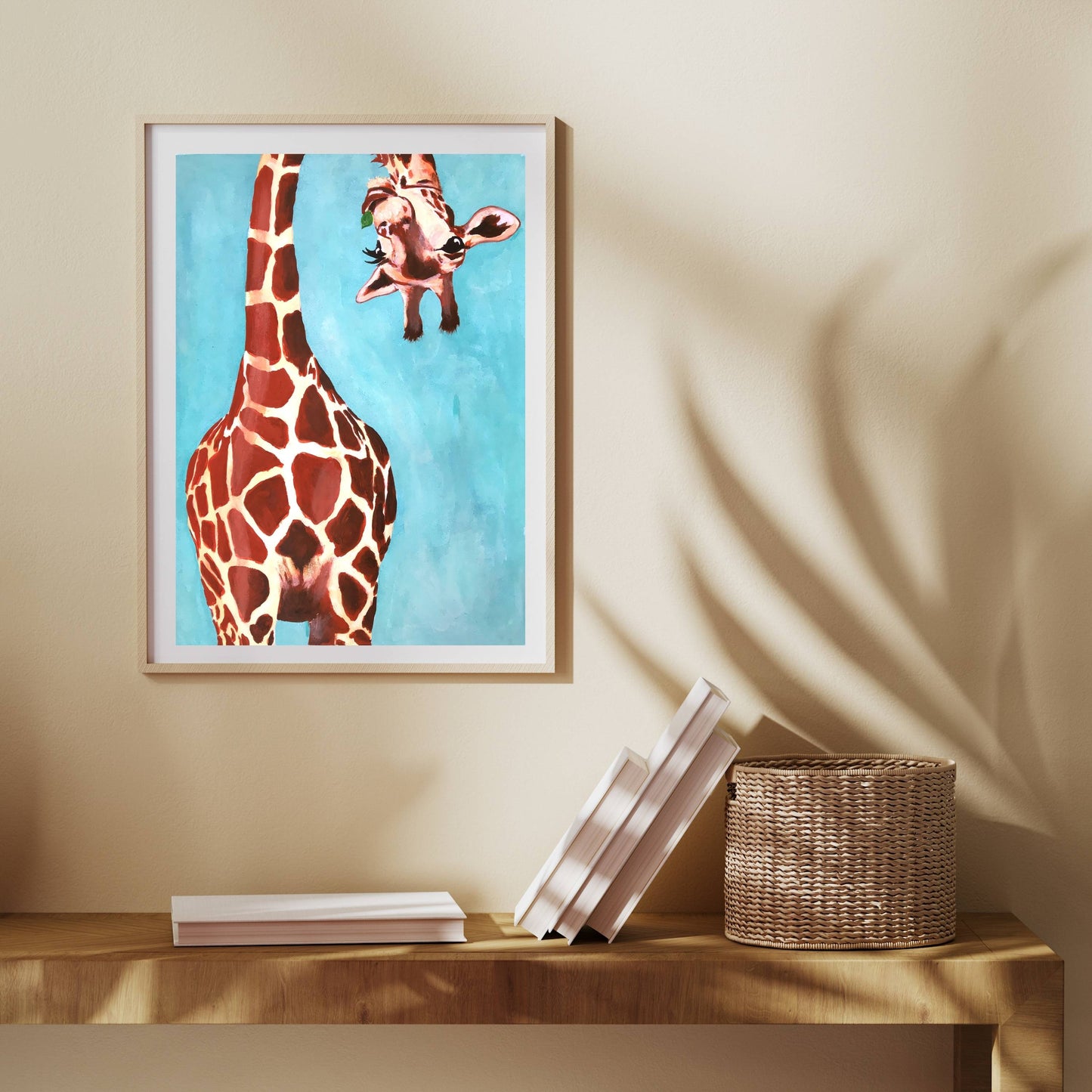 GIRAFFE WITH GREEN LEAVE | PRINT