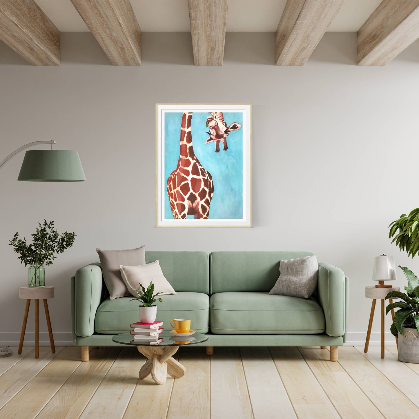 GIRAFFE WITH GREEN LEAVE | PRINT