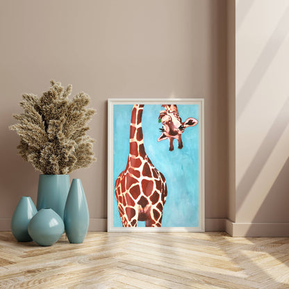 GIRAFFE WITH GREEN LEAVE | PRINT