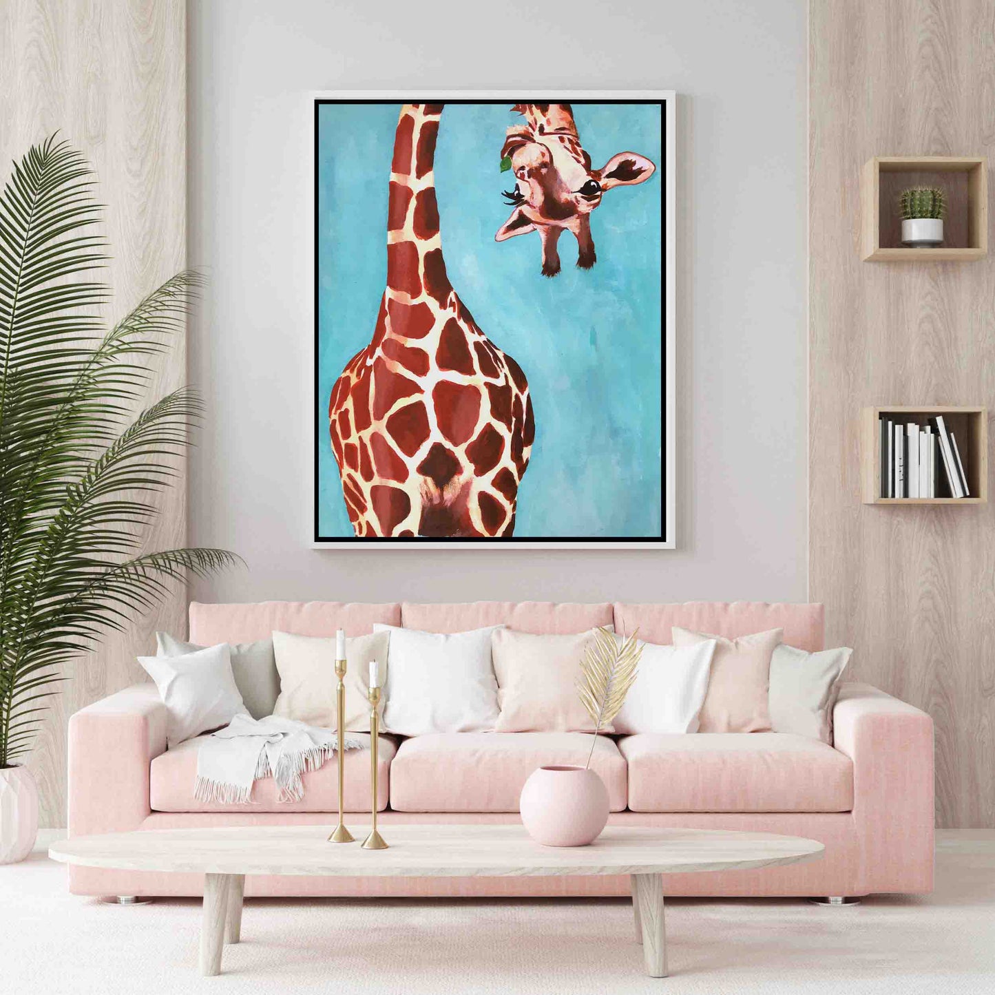 GIRAFFE WITH GREEN LEAVE | CANVAS