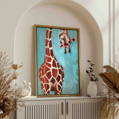 GIRAFFE WITH GREEN LEAVE | CANVAS