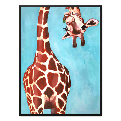GIRAFFE WITH GREEN LEAVE | CANVAS