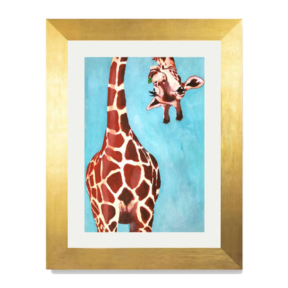 GIRAFFE WITH GREEN LEAVE | PRINT