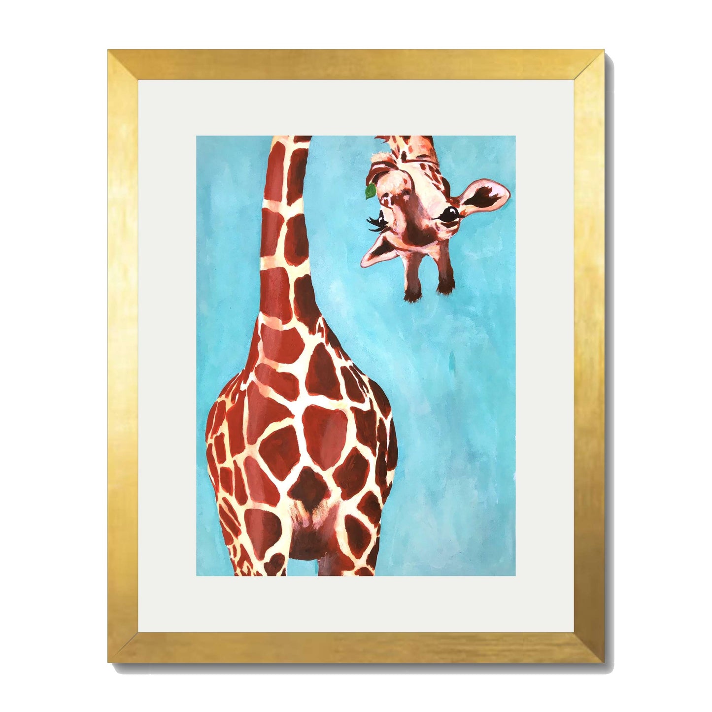 GIRAFFE WITH GREEN LEAVE | PRINT
