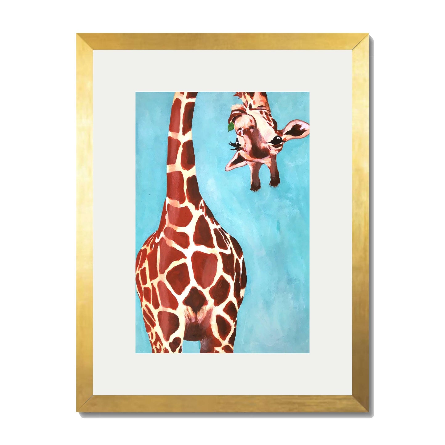 GIRAFFE WITH GREEN LEAVE | PRINT