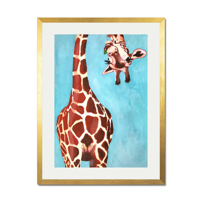 GIRAFFE WITH GREEN LEAVE | PRINT