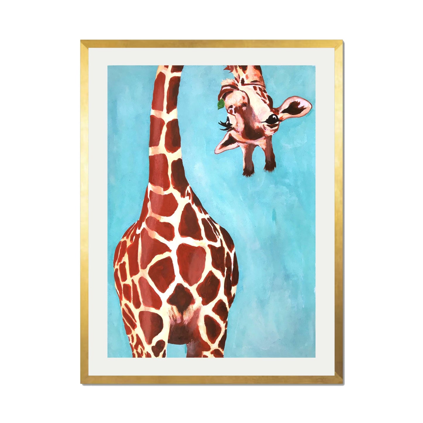 GIRAFFE WITH GREEN LEAVE | PRINT