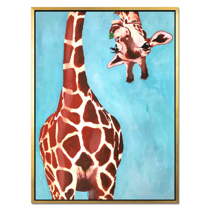 GIRAFFE WITH GREEN LEAVE | CANVAS