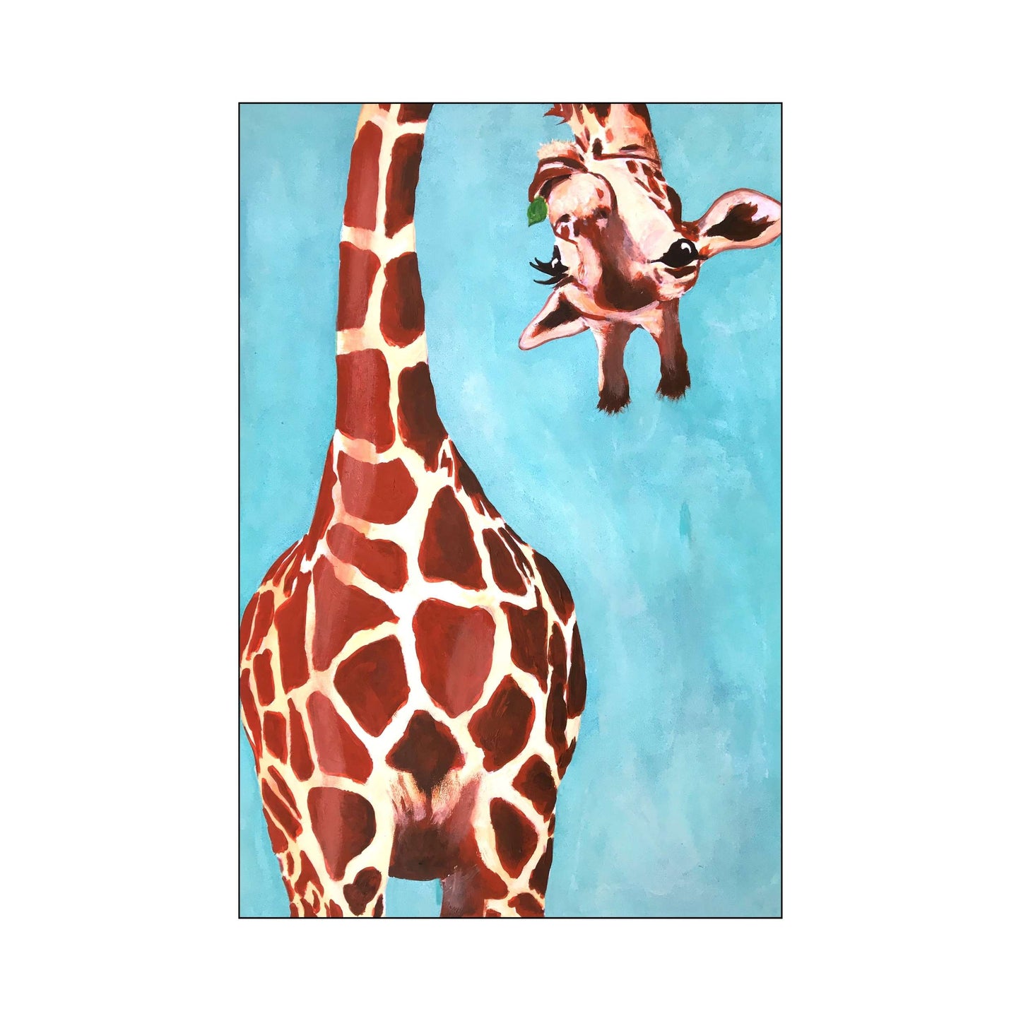 GIRAFFE WITH GREEN LEAVE | PRINT