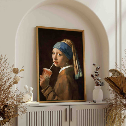 GIRL WITH ICED LATTE | CANVAS
