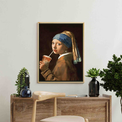GIRL WITH ICED LATTE | CANVAS