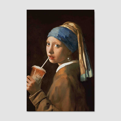 GIRL WITH ICED LATTE | CANVAS