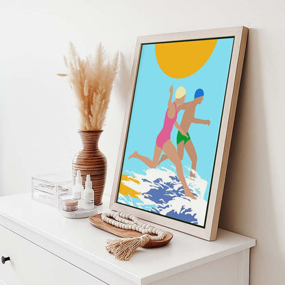 RUNNING SWIMMERS (BLUE) | CANVAS